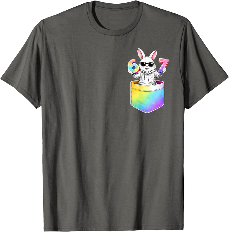 Easter Bunny in Pocket Six Seven Bruh 67 Meme Easter Day T-Shirt in Asphalt Grey