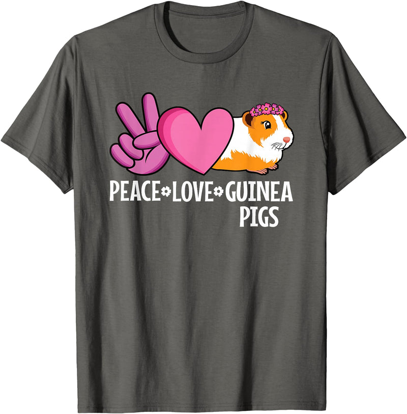 EDILILU Peace Love Guinea Pigs Cute Guinea Pig Lover Women Girls T-Shirt - Asphalt Grey