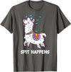 Funny Llama Pun by DSMD Spit Happens Llama Alpaca Lovers Funny Animal Pun T-Shirt - Asphalt Grey