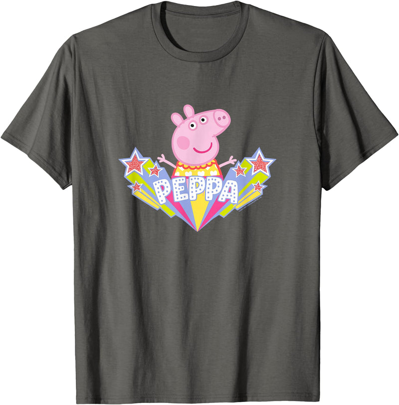 Peppa Pig Shooting Stars Cute Retro Logo T-Shirt - Asphalt Grey