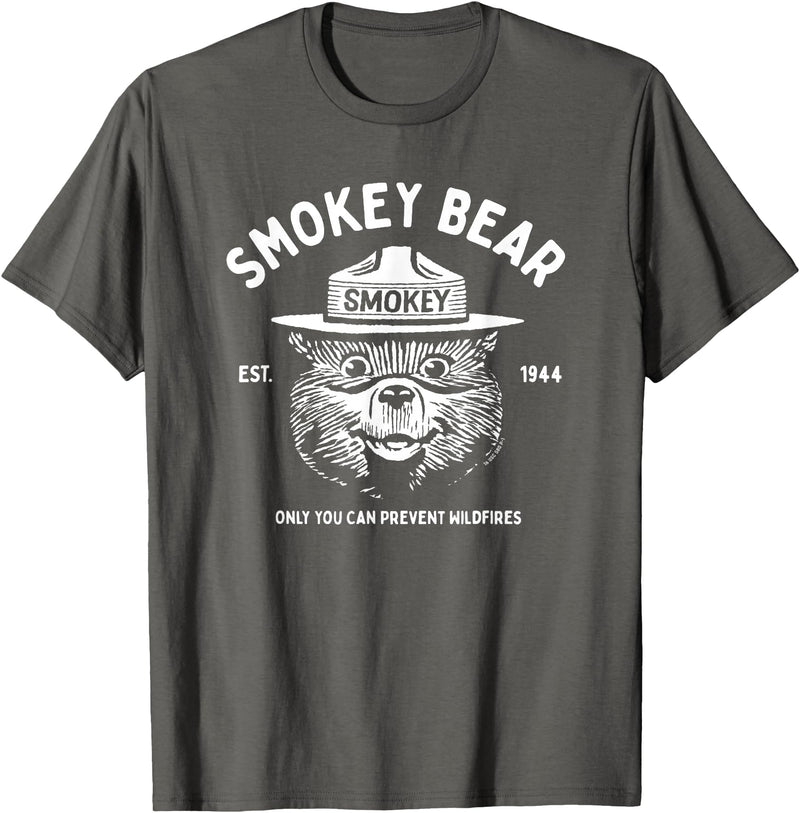 Giant Step Design Co. Vintage Smokey Bear Logo Only You Can Prevent Wildfires T-Shirt - Asphalt Grey