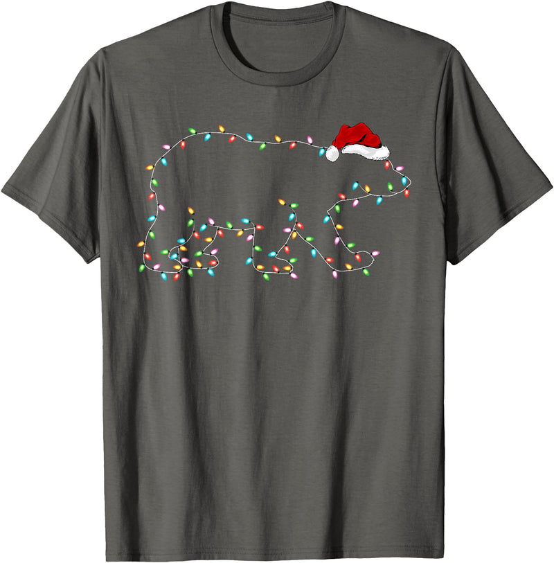 Xmas Lighting Polar Bear Christmas Gifts Polar Bear Xmas Lighting Santa Hat Polar Bear Christmas T-Shirt - Asphalt Grey
