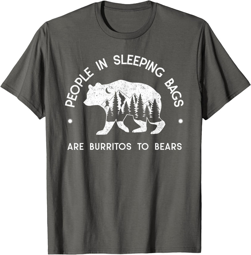 IN NATURE DESIGN CO. PEOPLE IN SLEEPING BAGS ARE BURRITOS TO BEARS T-Shirt - Asphalt Grey