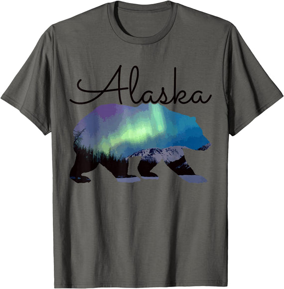 We Love Alaska Alaska Grizzly Bear USA Souvenir T-Shirt - Asphalt Grey