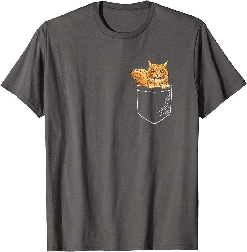 Cute Maine Coon Cat Mom Gifts T Shirts & Hoodies Funny Mens Womens Pocket Orange Maine Coon Cat Lover Owner T-Shirt -