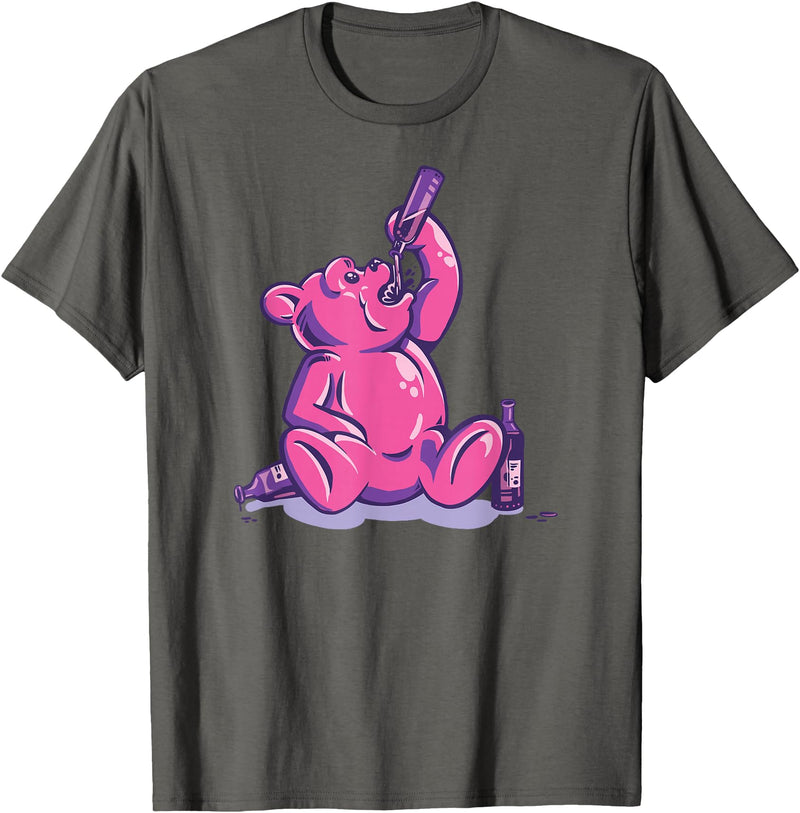 Drunk Gummy Bear - Funny Drinking Illustration Humor Alcohol T-Shirt - Asphalt Grey
