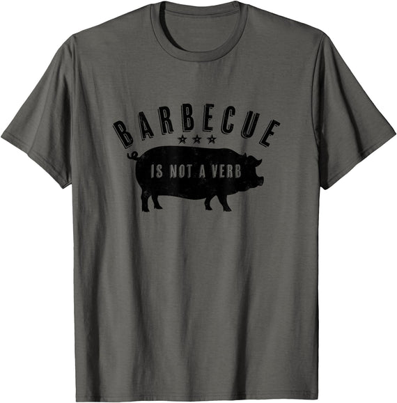 Cotton Canvas Barbecue Is Not A Verb Funny Southern Food Pork BBQ Pig T-Shirt - Asphalt Grey
