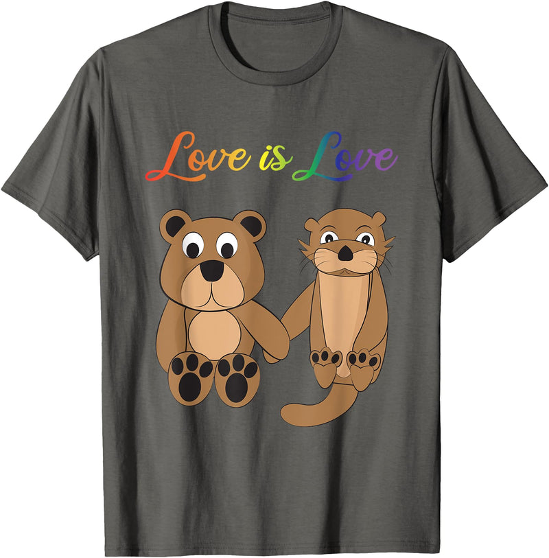 Kaisi-LGBT Gay Bi Gay Lesbian Otter Csd Queer Love Is Love Bear, Otter, Rainbow LGBT Diversity Drawing T-Shirt - Asphalt Grey