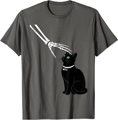 Cat and Skeleton Funny Spooky Skeleton Pet Cat Funny Spooky Halloween T-Shirt