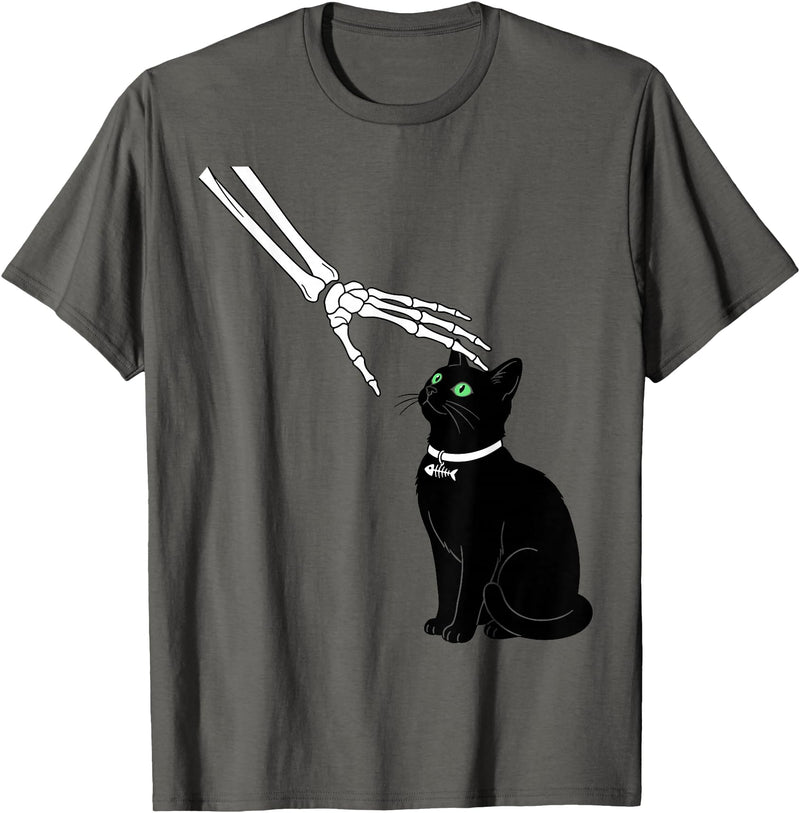 Cat and Skeleton Funny Spooky Skeleton Pet Cat Funny Spooky Halloween T-Shirt - Asphalt Grey