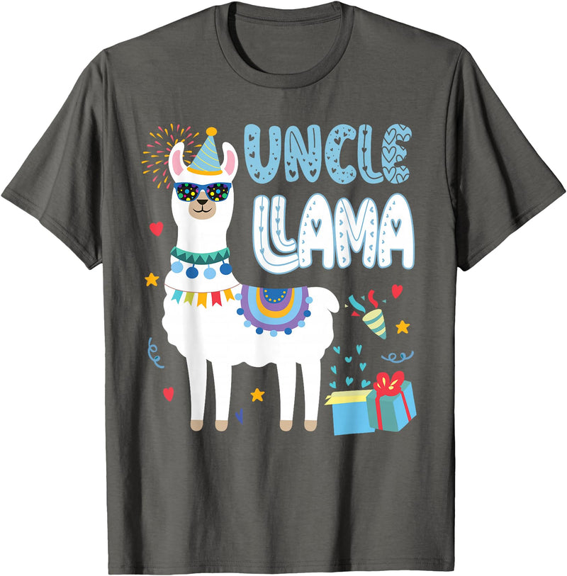 Family Matching Llama Birthday Party Supplies Uncle Llama Uncle Of The Birthday Boy Girl Llama Birthday T-Shirt - Asphalt Grey