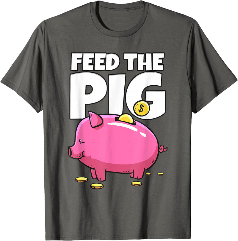 Take Saving Seriously Feed The Pig Piggy Bank T-Shirt - Asphalt Grey