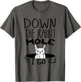 ORIGINAL Down the Rabbit Hole I Go Funny Cute Easter T-Shirt in Asphalt Grey