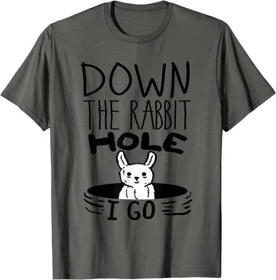 ORIGINAL Down the Rabbit Hole I Go Funny Cute Easter T-Shirt in Asphalt Grey