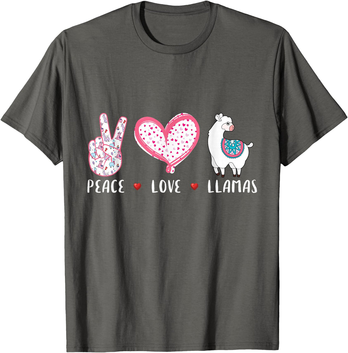 Peace Love llama Lovers Designs Co. Peace Love Llamas Gift for Girls Boys Kids Women Men Llama T-Shirt - Asphalt Grey
