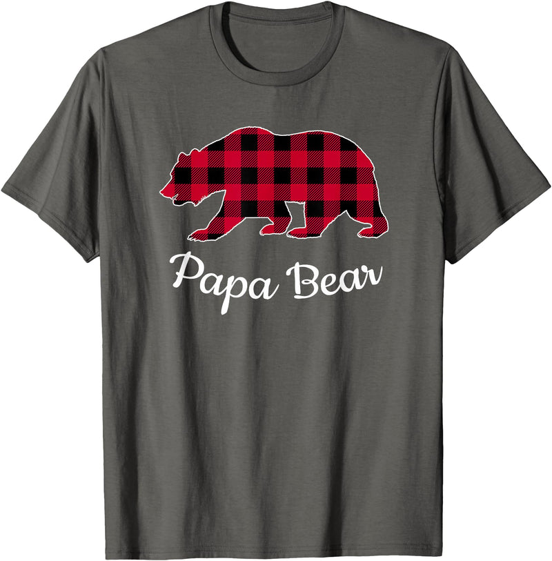 Papa & Mama Bear Outfit Papa Bear Pajama Red Buffalo Plaid T-Shirt - Asphalt Grey