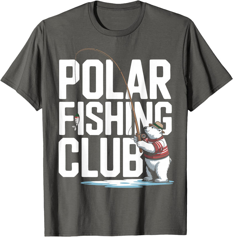 Ice Angler Gifts & Tees Ice Fisher Polar Bear Ice Fishing Club T-Shirt - Asphalt Grey