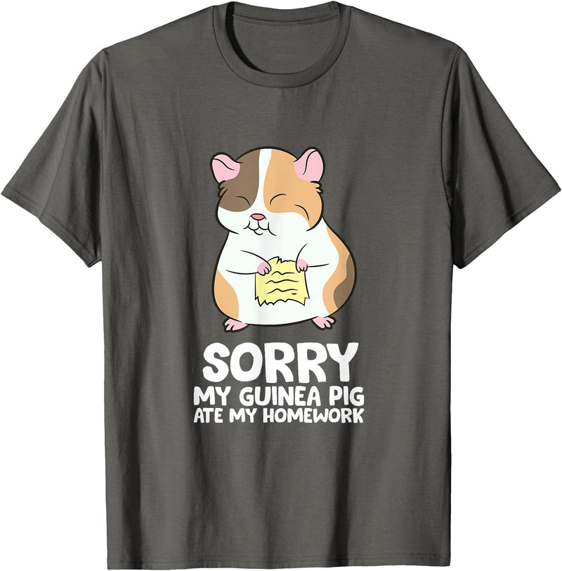 Cute Guinea Pig Tees And Gifts Sorry My Guinea Pig Ate My Homework Guinea Pig School T-Shirt - Asphalt Grey