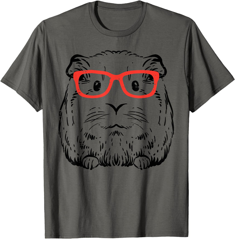 Guinea Pig Shirts For Men Women Kids Gift Guinea Pig Glasses Cute Hispter Cavy Nerd Pet Women Men Kids T-Shirt - Asphalt Grey