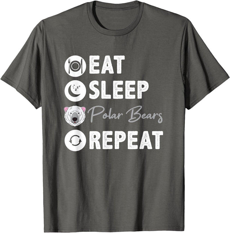Hiking Lover Design Eat Sleep Polar Bears Repeat T-Shirt - Asphalt Grey