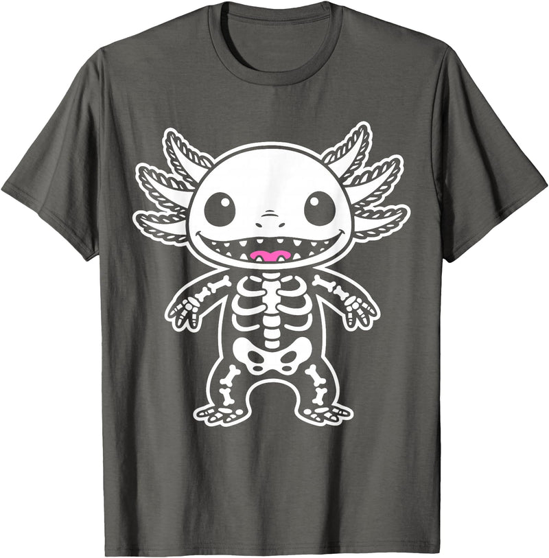 Magical and Funny Halloween Gifts Axolotl Skeleton Halloween T-Shirt - Asphalt Grey