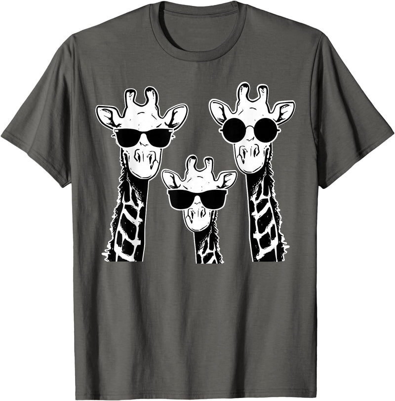 Giraffe Animal Sweet Graphic Giraffes Family with Sunglasses - Giraffe T-Shirt Small - Asphalt Grey