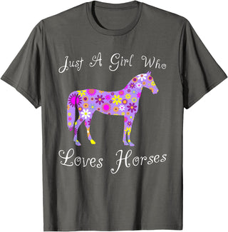 Cartba Horse Co. Fun Cute Just A Girl Who Loves Horses T-Shirt - Asphalt Grey
