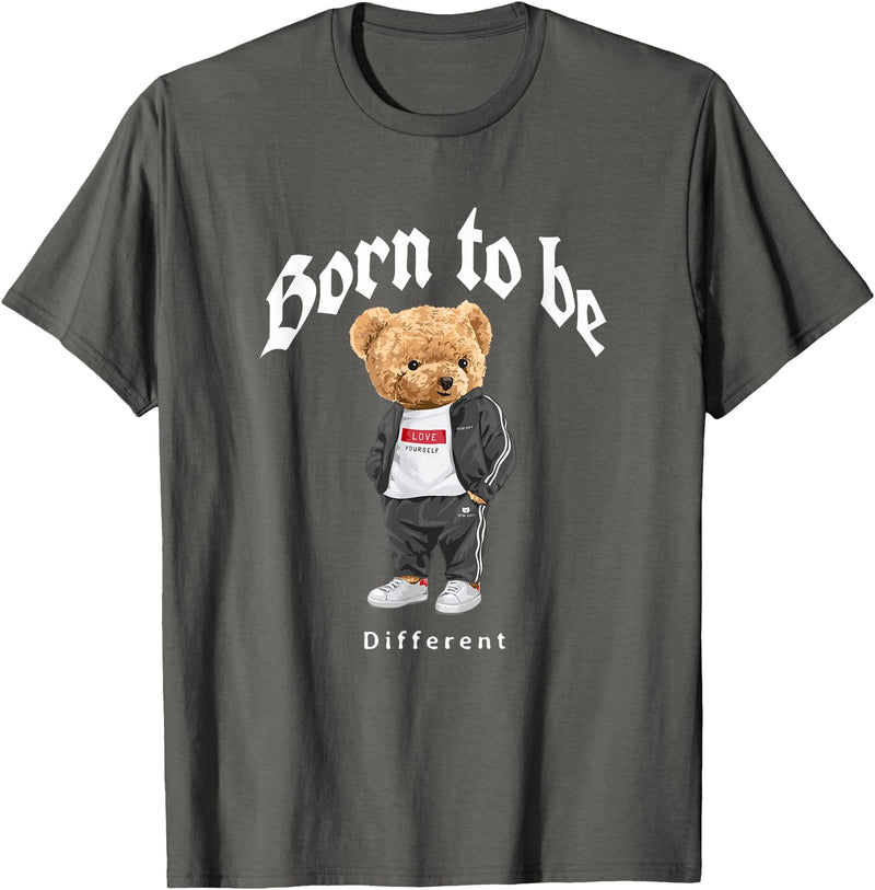Bahaa's Tee Born To Be Different, Cool Teddy Bear Quotes Graphic Designs T-Shirt - Asphalt Grey