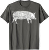 Pig Grilling Pork BBQ Bacon Lover Fun Gift Idea Lard Cuts Image Pig Parts Diagram Illustration Butcher Print T-Shirt - Asphalt Grey
