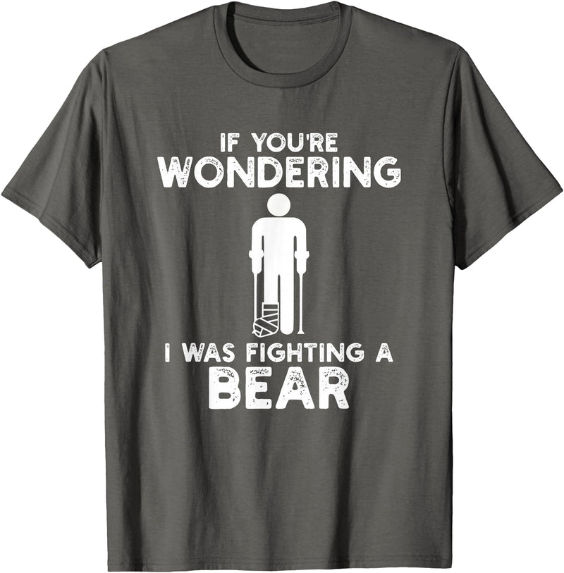 I Was Fighting A Bear Humor Designs Co. Funny Humour I Was Fighting A Bear T-Shirt - Asphalt Grey
