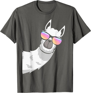 Llama Lover Gifts Collection Llama With Sunglasses Kids Boys Toddler Novelty T-Shirt - Asphalt Grey