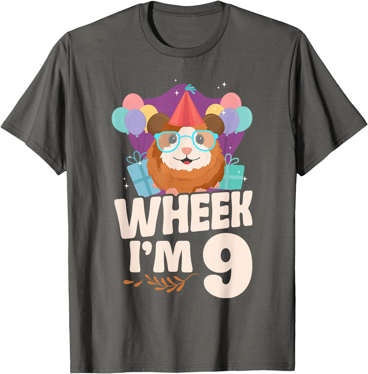 Cute Guinea Pig Lover HD0 Guinea Pig 9th Birthday Wheek I'm 9 T-Shirt - Asphalt Grey