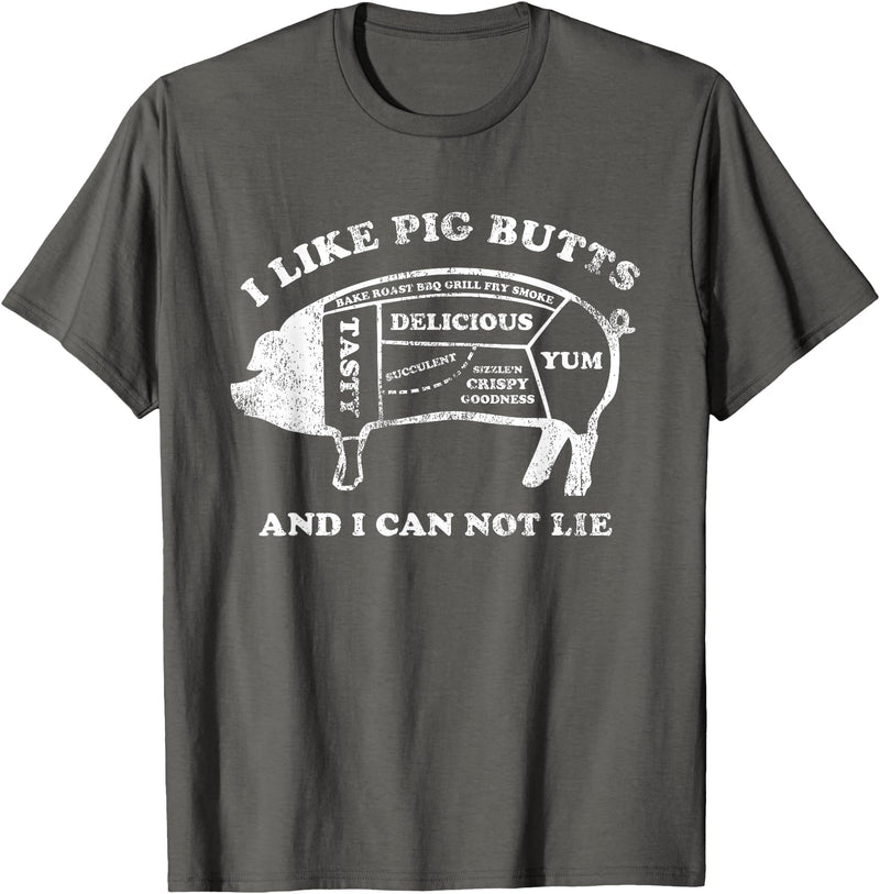 Pink Ink Art Funny I Like Pig Butts And I Can Not Lie T-Shirt T-Shirt - Asphalt Grey