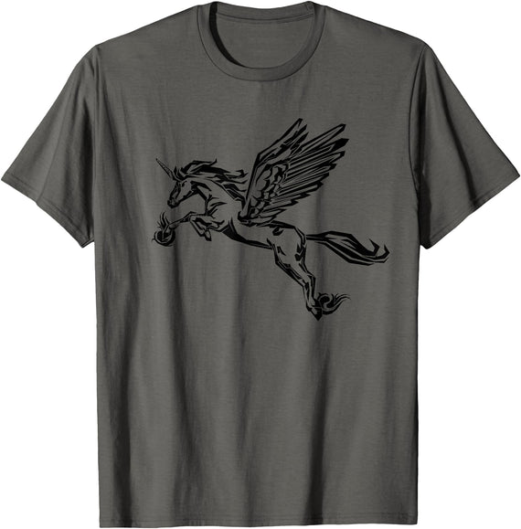 Mythical creature mythical animal unicorn with Alicorn winged unicorn pegasus horse wings mythical animal T-Shirt - Asphalt Grey
