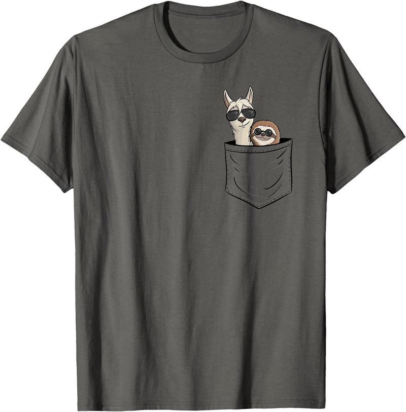 Llama Alpaca Gifts By Skizzenmonster Hipster Llama & Sloth With Sunglasses T-Shirt - Asphalt Grey