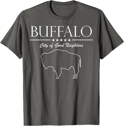 Cow Buffalo Ny City of Good Neighbors Blue Adults Small Fit T-Shirt