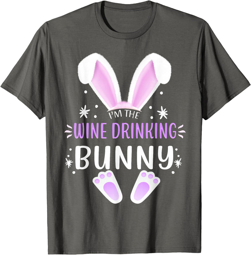 I'm the Wine Drinking Bunny Easter Day Family Matching Style T-Shirt in Asphalt Grey