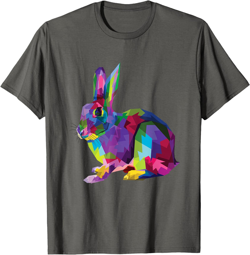 Cute Rainbow Color Bunny Vibrant Meadow Rabbit Tribute T-Shirt in Asphalt Grey
