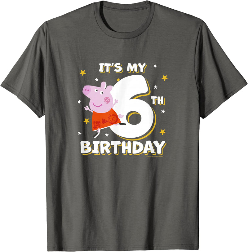 Peppa Pig It's My 6th Birthday Holiday Stars Celebration T-Shirt - Asphalt Grey