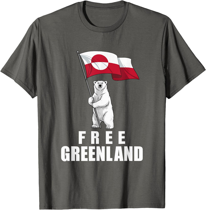 Free Greenland Shirts For Men Women Free Greenland Bear with Flag Greenlanders Kalaallit T-Shirt - Asphalt Grey
