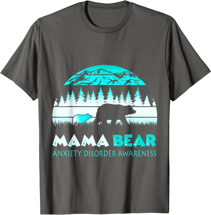 Mama Bear Retro Anxiety Disorder Awareness T-Shirt - Asphalt Grey