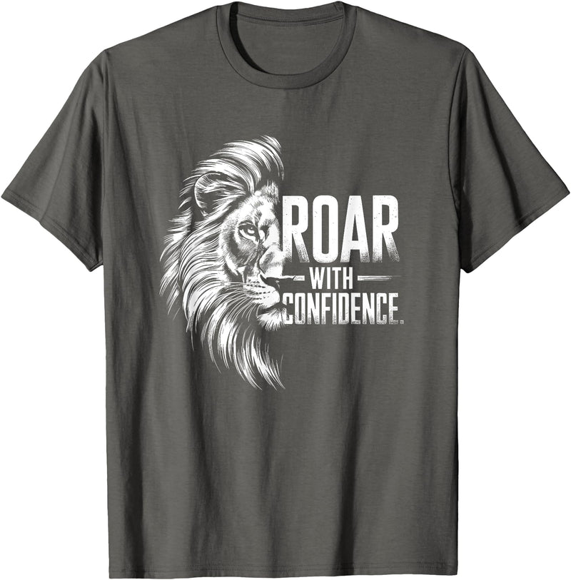 Wild Spirit Animal Theme Designs For Men And Women Roar with Confidence - Lion Design For Him And Her T-Shirt - Asphalt Grey