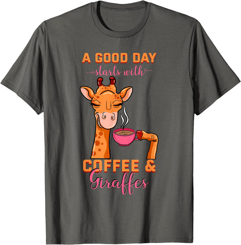 Cute Coffee Giraffe Apparel Coffee Giraffe Mug Animal Cappuccino Espresso Beans Gift T-Shirt - Asphalt Grey