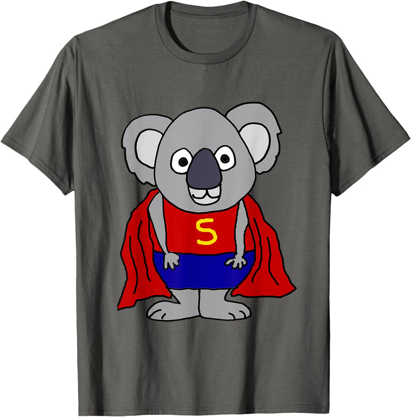 Smileteesall Funny Koala Bear Superhero Cartoon T-Shirt - Asphalt Grey