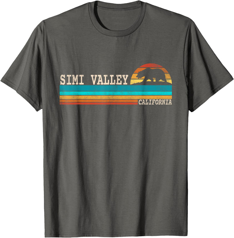 California Republic US State Bear Flag Sunset Simi Valley California State Bear Retro Sunset T-Shirt - Asphalt Grey