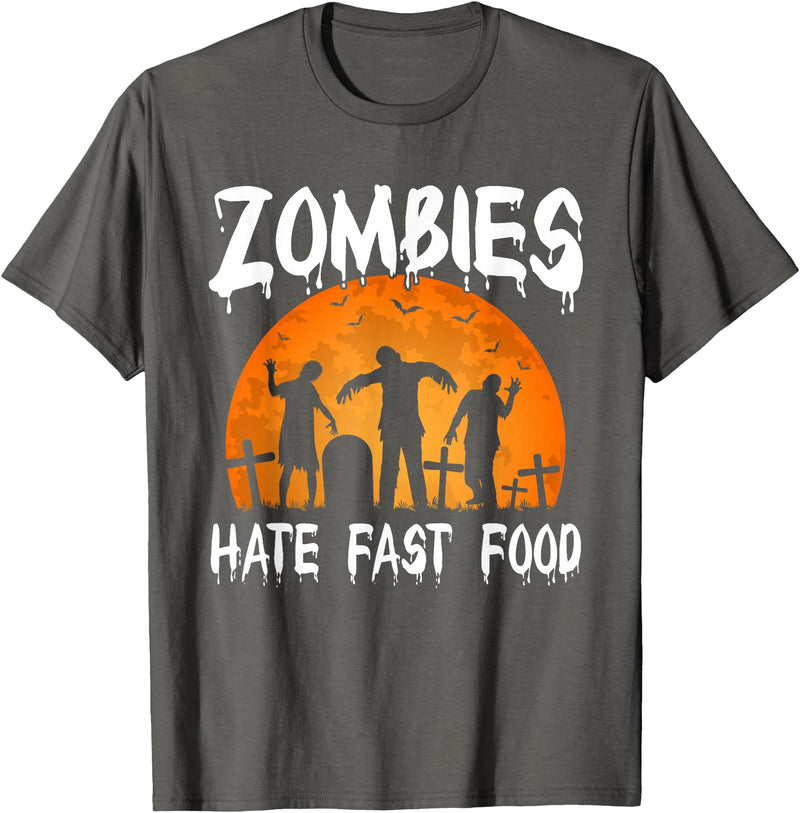 Halloween Runner Costume Gifts Zombies Hate Fast Food Party T-Shirt - Asphalt Grey