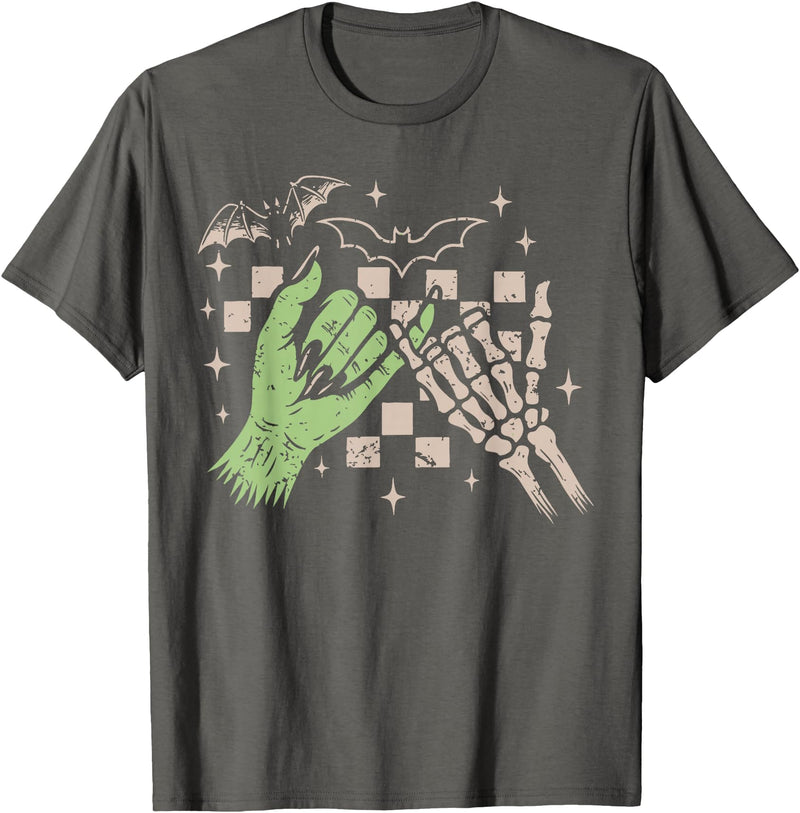 Halloween Vibes Funny Skeleton Hand Spooky Season T-Shirt - Asphalt Grey