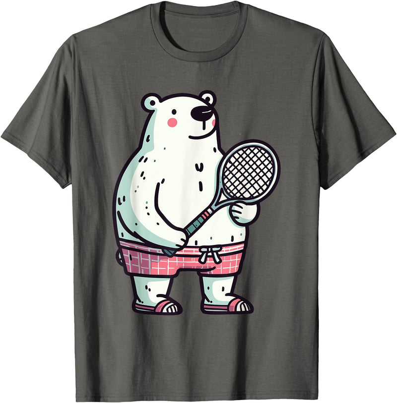 Polar Bear Racket Ball Animal Playing Tennis Polar Bear Tennis Club Animals Sport Tournament T-Shirt - Asphalt Grey