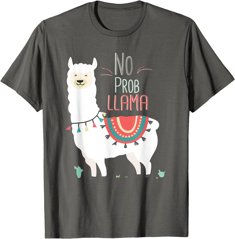 No Prob llama Shirt, No Problama Funny Lama Tee Lamaste T-Shirt - Asphalt Grey