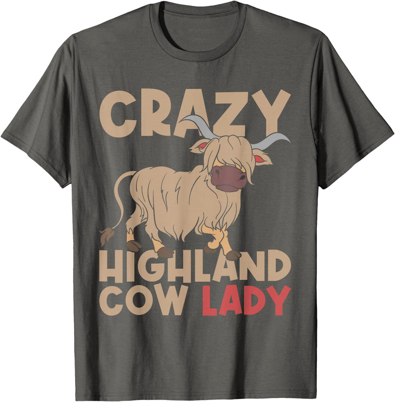 Scottish Animal Hairy Highland Cow Gift Crazy Highland Cow Lady Women Farmer Scottish Highland Cow T-Shirt - Asphalt Grey